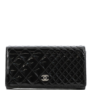 Chanel CC Gusset Flap Wallet Quilted Patent Long
