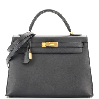 Hermes Kelly Handbag Black Epsom with Gold Hardware 32