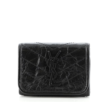 Saint Laurent Niki Trifold Wallet Matelasse Chevron Leather Compact
