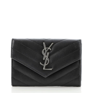 Saint Laurent Classic Monogram Flap Wallet Matelasse Chevron Leather Small