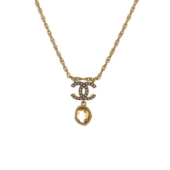Chanel CC Drop Pendant Necklace Metal with Crystal and Faux Pearls