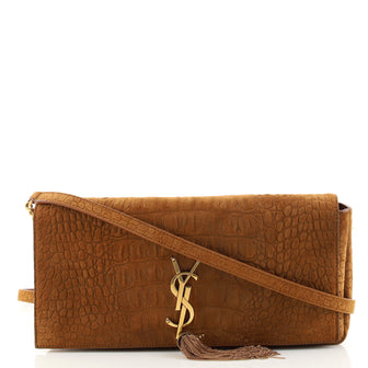 Saint Laurent Kate 99 Tassel Flap Bag Crocodile Embossed Nubuck Medium