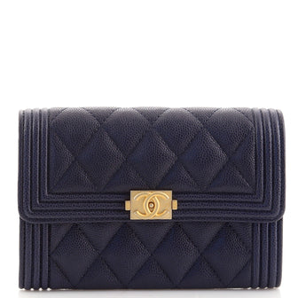 Chanel Boy Flap Wallet Quilted Caviar Small