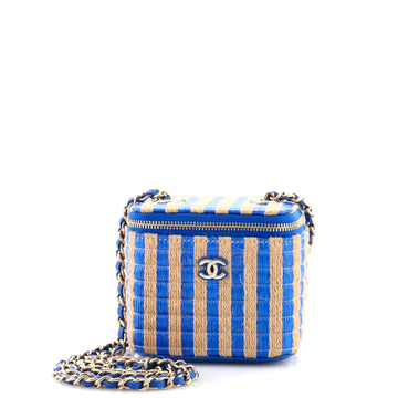 Chanel Classic Vanity Case with Chain Striped Raffia and Jute Mini