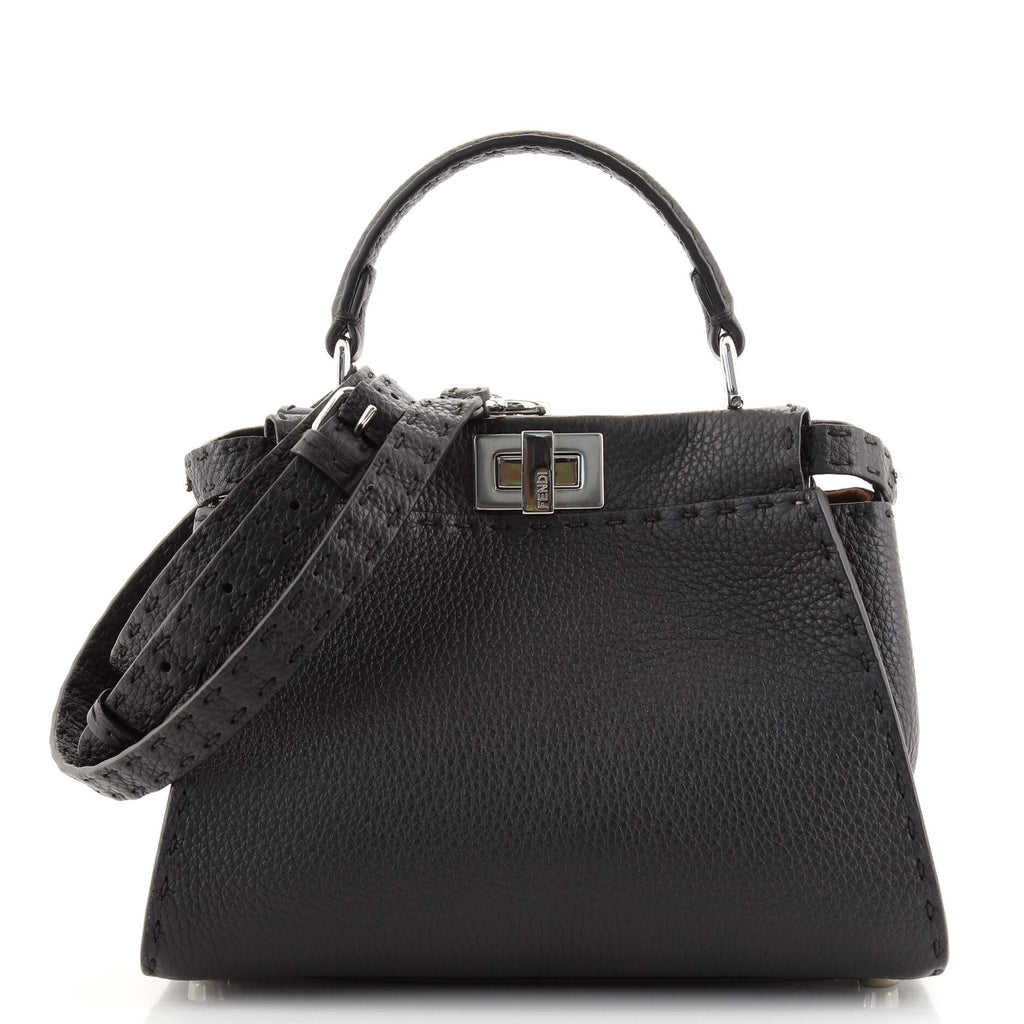 FENDI Selleria Leather Peekaboo Regular 2WAY Bag Black 8BN226 in 2023
