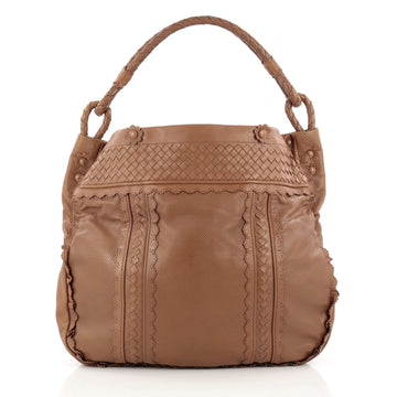 Bottega Veneta Scalloped Hobo Perforated Leather with Intrecciato Detail Large