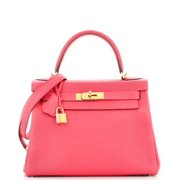 Hermes Kelly Handbag Pink Clemence with Gold Hardware 28