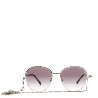 Chanel Pantos Round Sunglasses with Chain Metal
