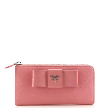 Prada Bow Zip Around Wallet Saffiano Leather Long