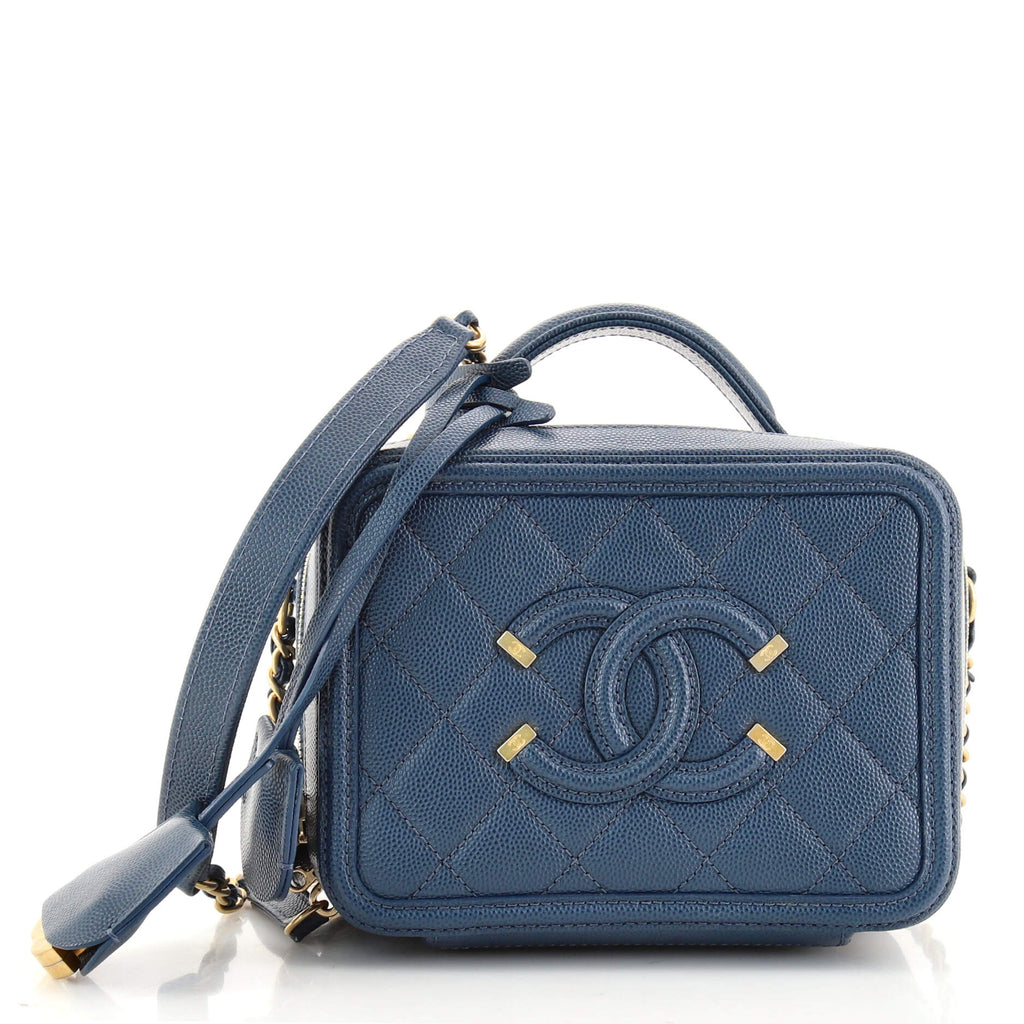 CHANEL Caviar Quilted Small CC Filigree Vanity Case Navy 1316842