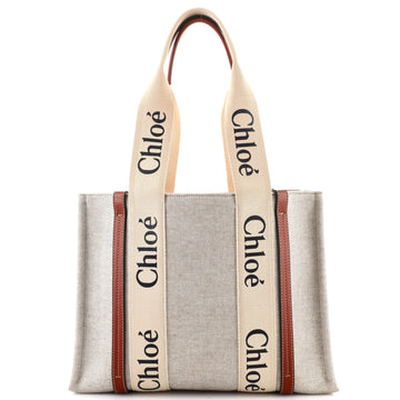 Chloe Woody Tote Canvas with Leather Medium