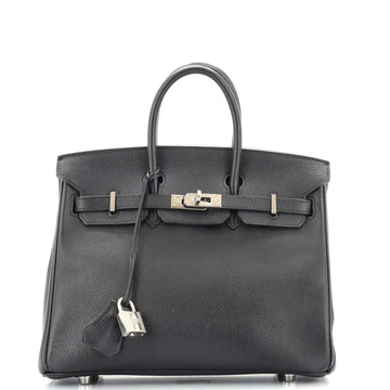 Hermes Birkin Handbag Black Epsom with Palladium Hardware 25