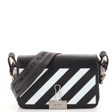 Off White Binder Clip Flap Bag Striped Leather Mini