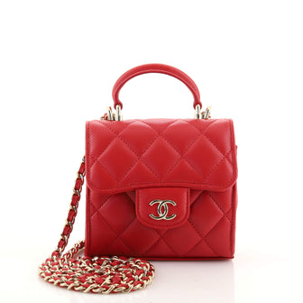 Chanel Square Classic Flap Top Handle Clutch with Chain Quilted Lambskin