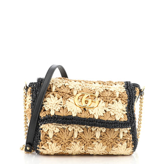 Gucci GG Marmont Flap Bag Raffia Small