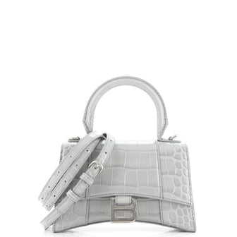 Balenciaga Hourglass Top Handle Bag Crocodile Embossed Leather XS