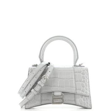 Balenciaga Hourglass Top Handle Bag Crocodile Embossed Leather XS