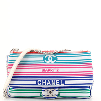 Chanel Venise Biarritz Flap Bag Striped Canvas Medium