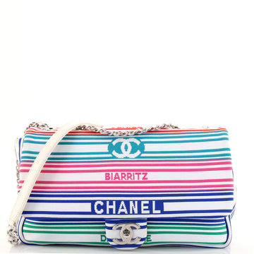 Chanel Venise Biarritz Flap Bag Striped Canvas Medium