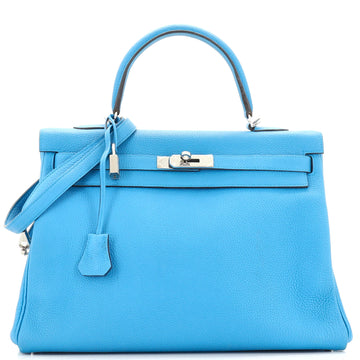 Hermes Kelly Handbag Blue Togo with Palladium Hardware 35