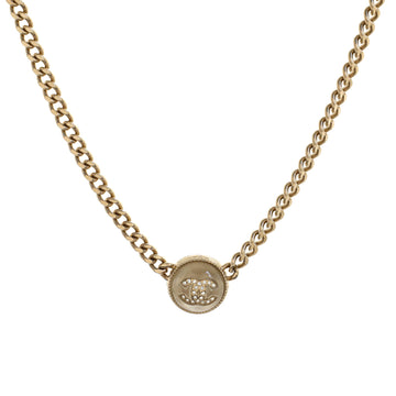 Chanel CC Round Pendant Chain Choker Necklace Metal with Resin and Crystals