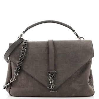 Saint Laurent Classic Monogram College Bag Crocodile Embossed Nubuck Large