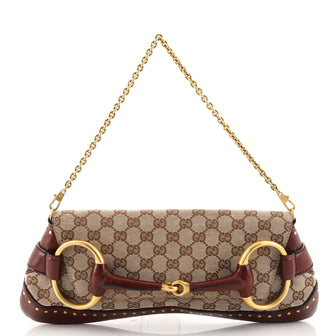 Gucci Horsebit Chain Clutch GG Canvas with Studded Leather Large