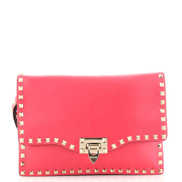 Valentino Rockstud Flip Lock Clutch Leather Large