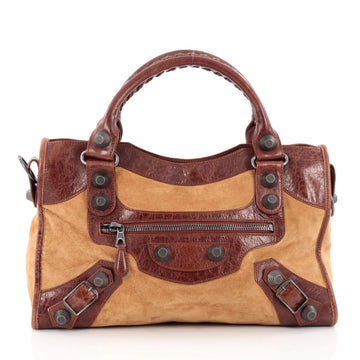 Balenciaga City Giant Studs Handbag Suede and Leather Medium brown