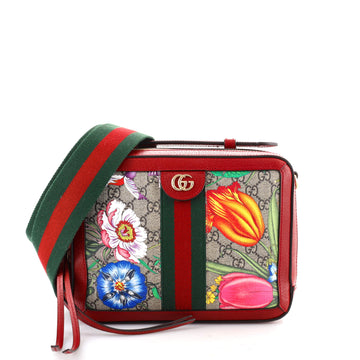 Gucci Ophidia Zip Around Camera Bag Flora GG Coated Canvas Small