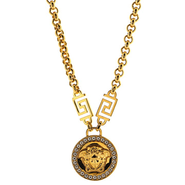 Versace Medusa Round Pendant Necklace Metal and Crystals Small