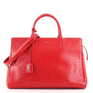 Saint Laurent Rive Gauche Cabas Crocodile Embossed Leather Medium