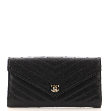 Chanel CC Gusset Flap Wallet Chevron Goatskin Long