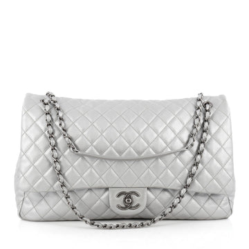 Chanel Airlines CC Flap Bag Quilted Calfskin XXL silver
