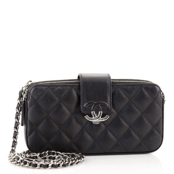Chanel CC Box Double Zip Clutch with Chain Quilted Goatskin