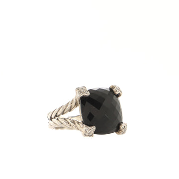 David Yurman Cushion on Point Ring Sterling Silver with Onyx and Diamonds 15mm