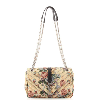 Saint Laurent Classic Monogram Envelope Satchel Matelasse Chevron Printed Fabric Medium