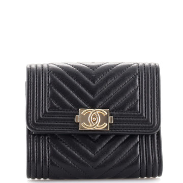 Chanel Boy Bifold Wallet Chevron Lambskin Compact