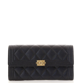 Chanel Boy Flap Wallet Quilted Caviar Long