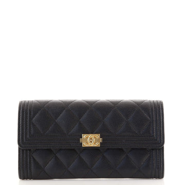 Chanel Boy Flap Wallet Quilted Caviar Long