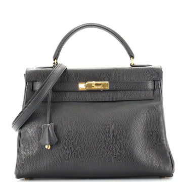 Hermes Kelly Handbag Black Ardennes with Gold Hardware 32