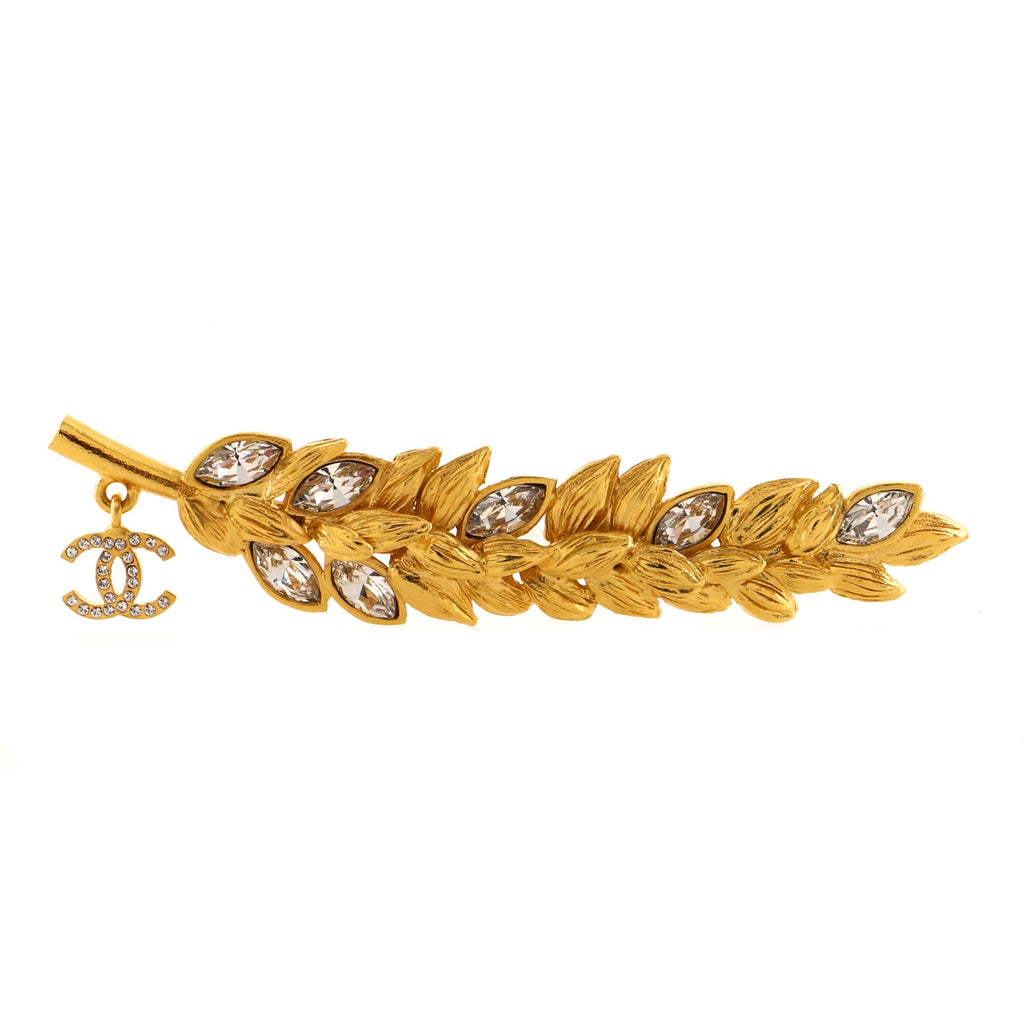 Chanel CC Dangle Wheat Brooch Metal with Crystals Gold 153534121