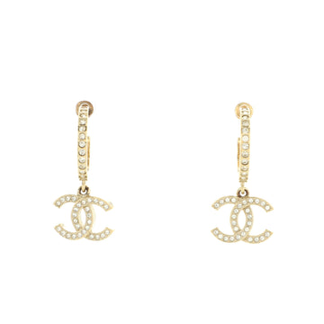 Chanel CC Hoop Dangle Earrings Metal with Crystal