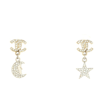 Chanel CC Moon Star Drop Earrings Metal with Crystals