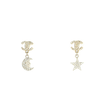 Chanel CC Moon Star Drop Earrings Metal with Crystals