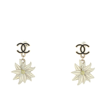 Chanel CC Daisy Dangle Earrings Metal and Enamel