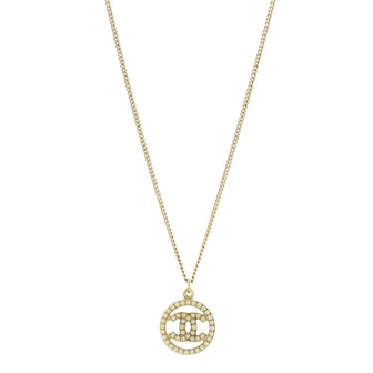 Chanel CC Round Pendant Necklace Metal with Faux Pearls