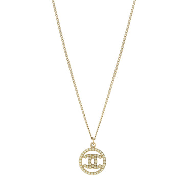 Chanel CC Round Pendant Necklace Metal with Faux Pearls