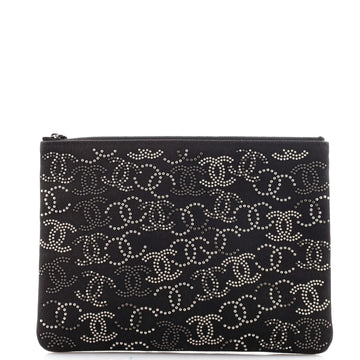 Chanel O Case Clutch CC Studded Canvas Medium