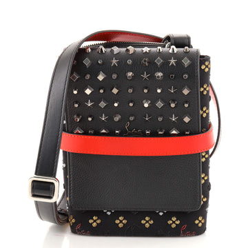 Christian Louboutin Benech Reporter Bag Spiked Leather and Canvas